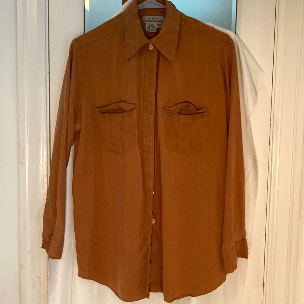 100% silk blouse long sleeve sz L